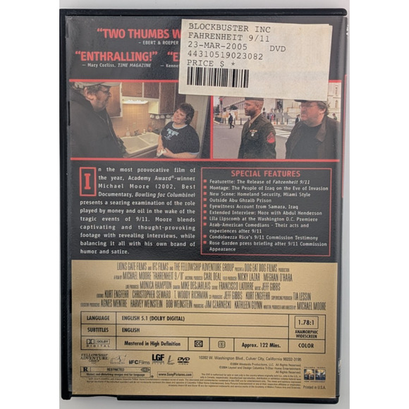 Fahrenheit‎ 9/11 DVD Michael Moore Political Documentary 2004 Widescreen R Rated - Picture 2 of 3